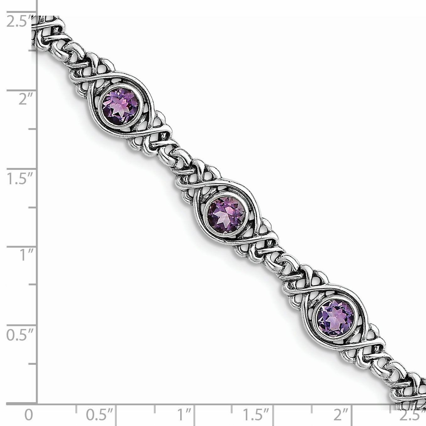 7.25 Inch Sterling Silver Rhodium-Plated Amethyst Bracelet