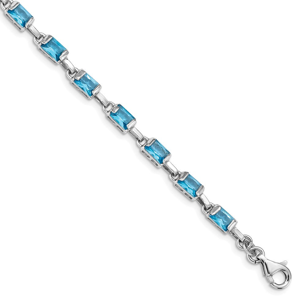 7.25 Inch Sterling Silver Rhodium-Plated Rectangular Blue Topaz Bracelet