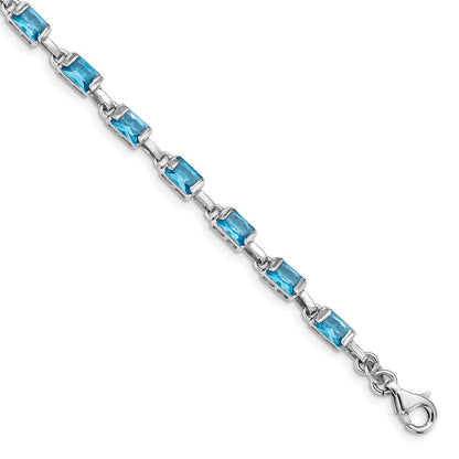 7.25 Inch Sterling Silver Rhodium-Plated Rectangular Blue Topaz Bracelet