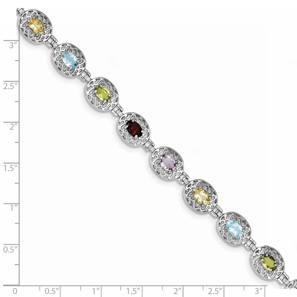 7.5 Inch Sterling Silver Rhodium Plated Multi-Gemstone 7.5Inch Bracelet