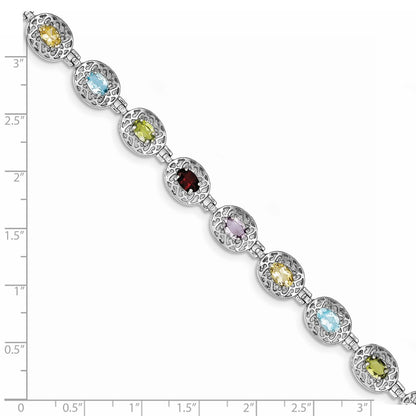 7.5 Inch Sterling Silver Rhodium Plated Multi-Gemstone 7.5Inch Bracelet