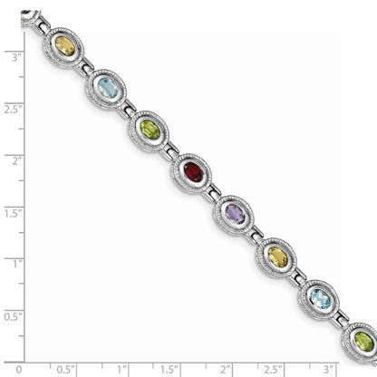 7 Inch Sterling Silver Rhod-Pltd 7Inch Rainbow Multi-Gemstone Bracelet