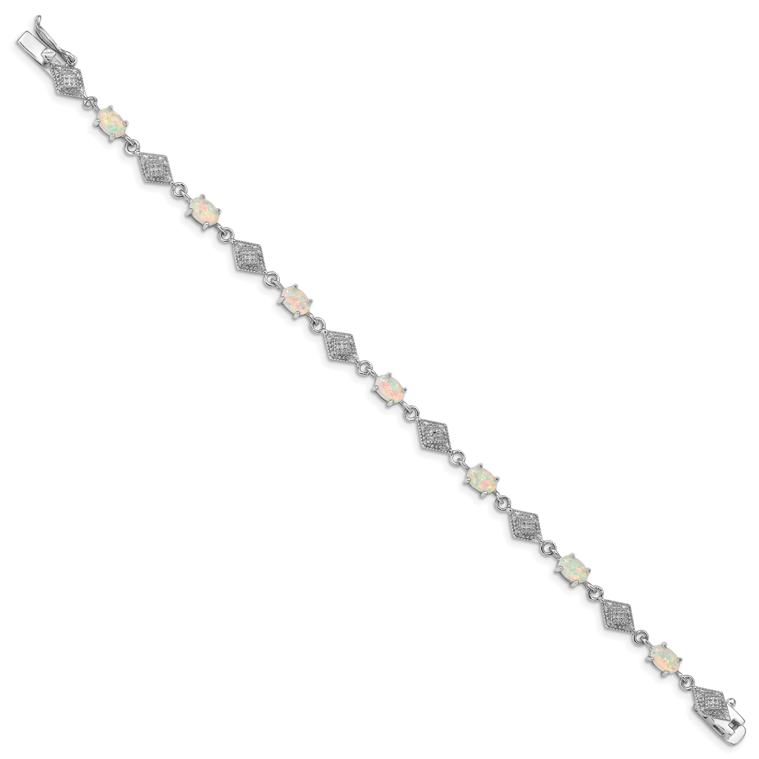 7 Inch Sterling Silver Rhodium-Plated White Created Opal And Cz Bracelet