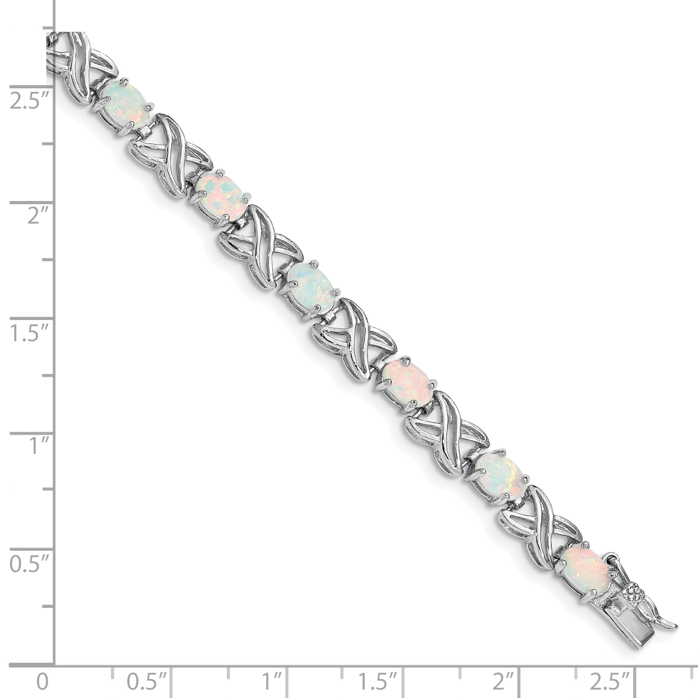 Sterling Silver Rhodium Plated 8.5 Inch Created Opal Xo Bracelet