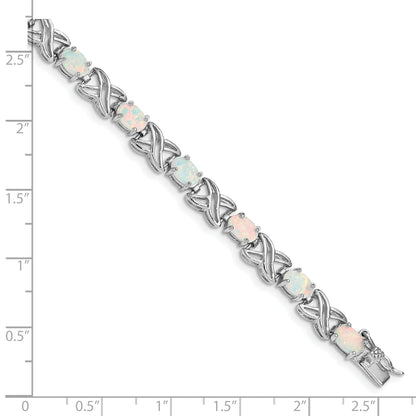 Sterling Silver Rhodium Plated 8.5 Inch Created Opal Xo Bracelet