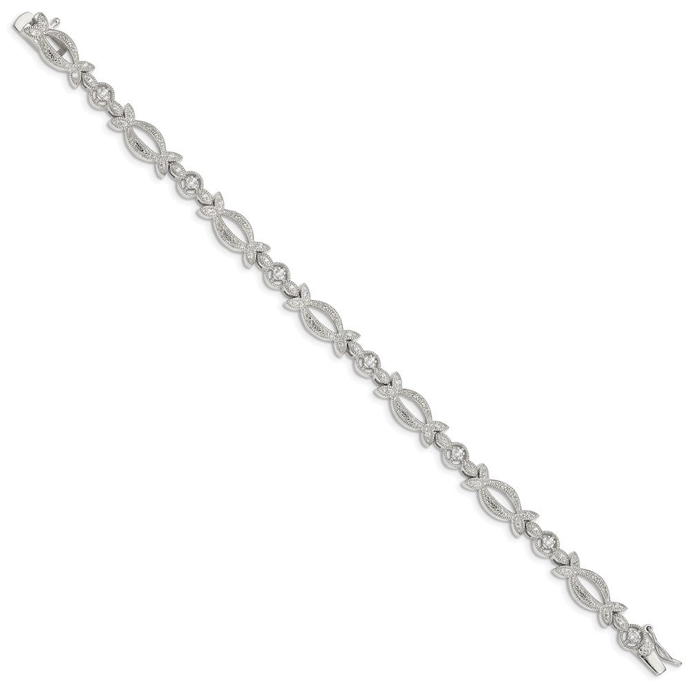 7.25 Inch Sterling Silver Rhodium-Plated Cz Bracelet