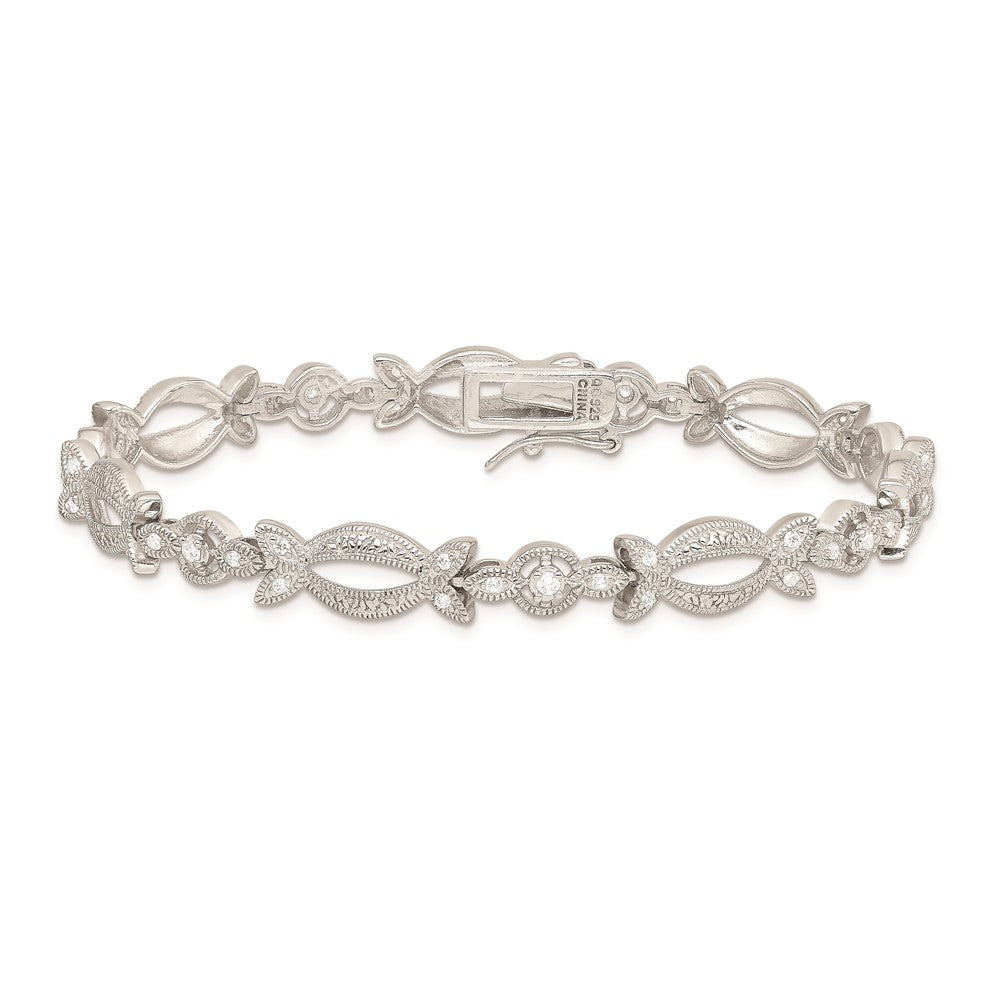 7.25 Inch Sterling Silver Rhodium-Plated Cz Bracelet