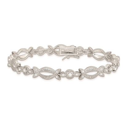 7.25 Inch Sterling Silver Rhodium-Plated Cz Bracelet
