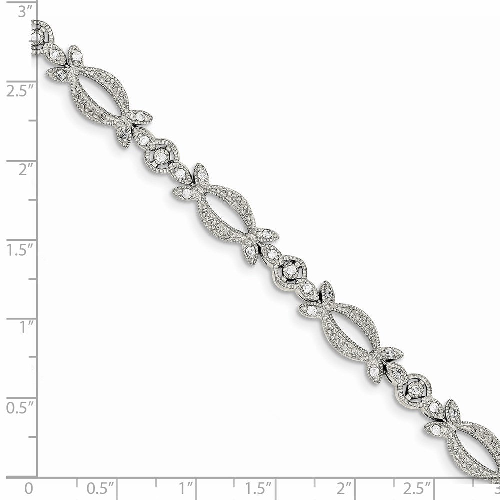 7.25 Inch Sterling Silver Rhodium-Plated Cz Bracelet