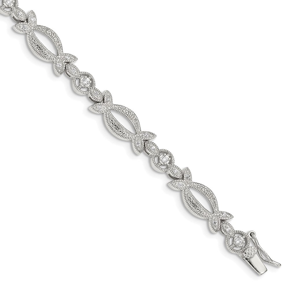 7.25 Inch Sterling Silver Rhodium-Plated Cz Bracelet
