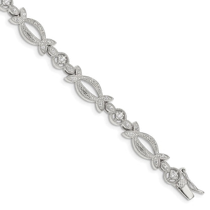 7.25 Inch Sterling Silver Rhodium-Plated Cz Bracelet