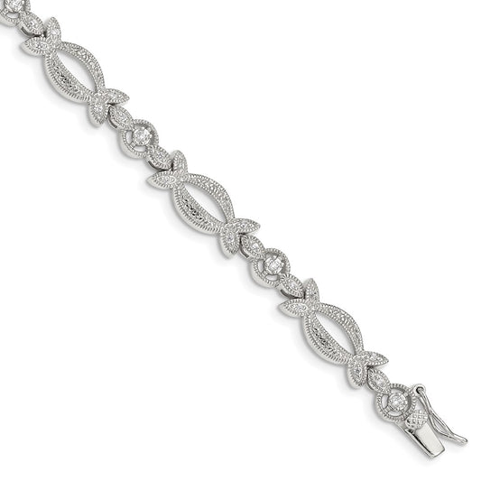 7.25 Inch Sterling Silver Rhodium-Plated Cz Bracelet