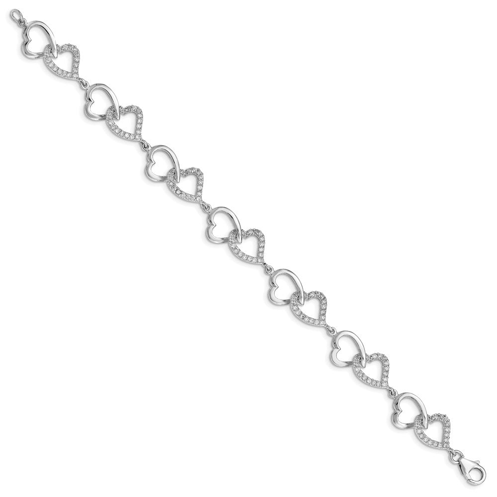 7.75 Inch Sterling Silver Rhodium-Plated Cz Heart Bracelet