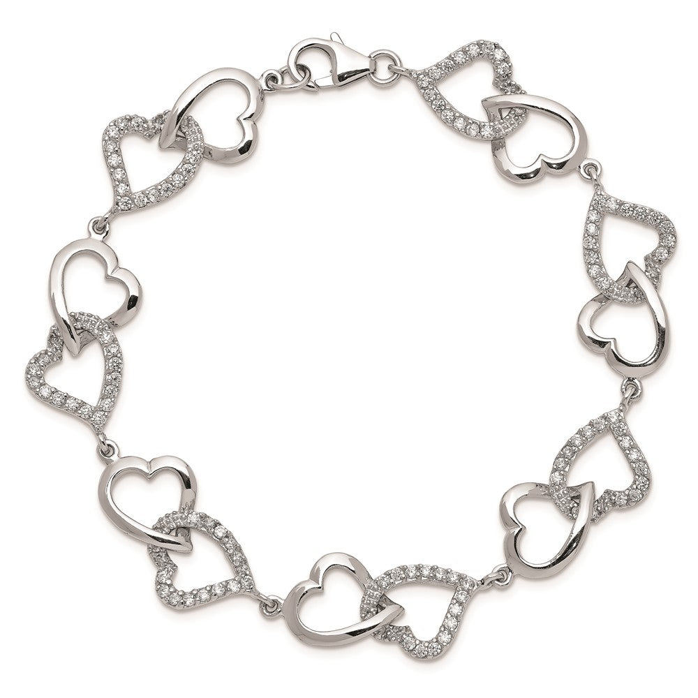 7.75 Inch Sterling Silver Rhodium-Plated Cz Heart Bracelet