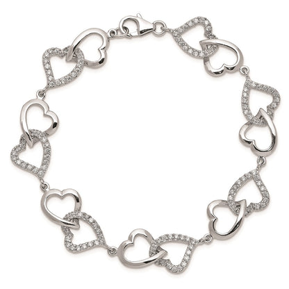 7.75 Inch Sterling Silver Rhodium-Plated Cz Heart Bracelet