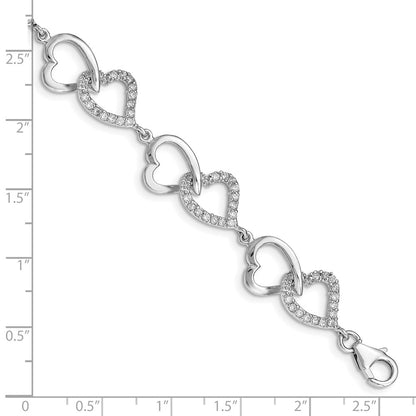7.75 Inch Sterling Silver Rhodium-Plated Cz Heart Bracelet