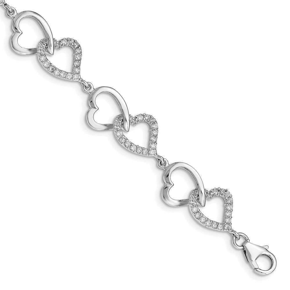 7.75 Inch Sterling Silver Rhodium-Plated Cz Heart Bracelet