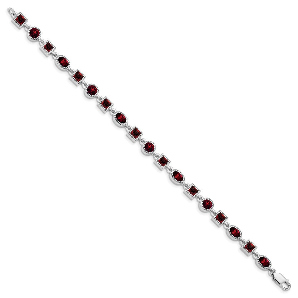 7 Inch Sterling Silver Rhodium Plated Garnet Bracelet