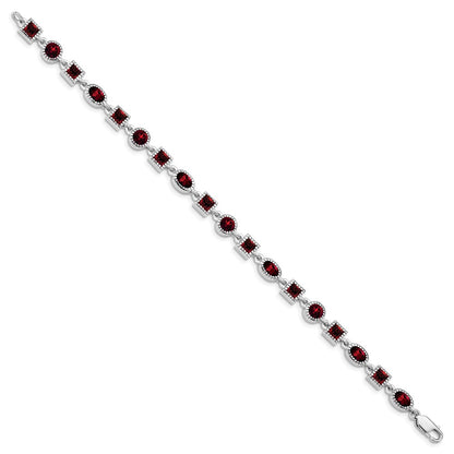 7 Inch Sterling Silver Rhodium Plated Garnet Bracelet