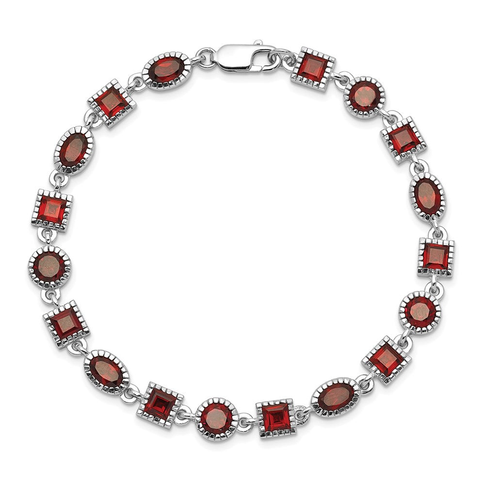 7 Inch Sterling Silver Rhodium Plated Garnet Bracelet