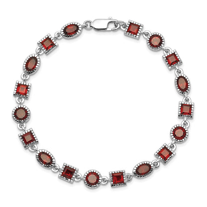 7 Inch Sterling Silver Rhodium Plated Garnet Bracelet