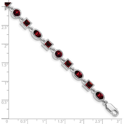 7 Inch Sterling Silver Rhodium Plated Garnet Bracelet