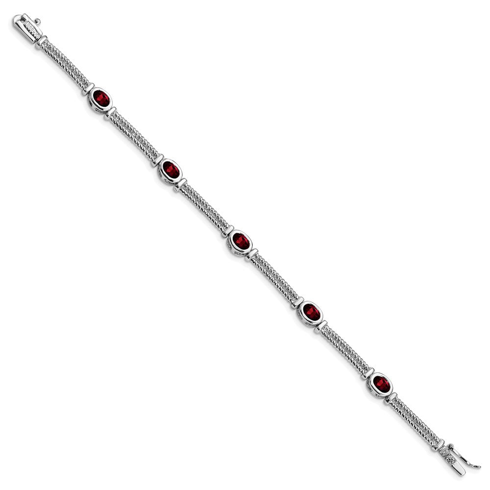 8.5 Inch Sterling Silver Rhodium Plated Garnet Bracelet