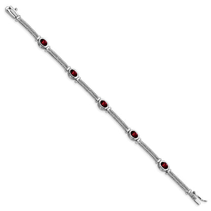 8.5 Inch Sterling Silver Rhodium Plated Garnet Bracelet