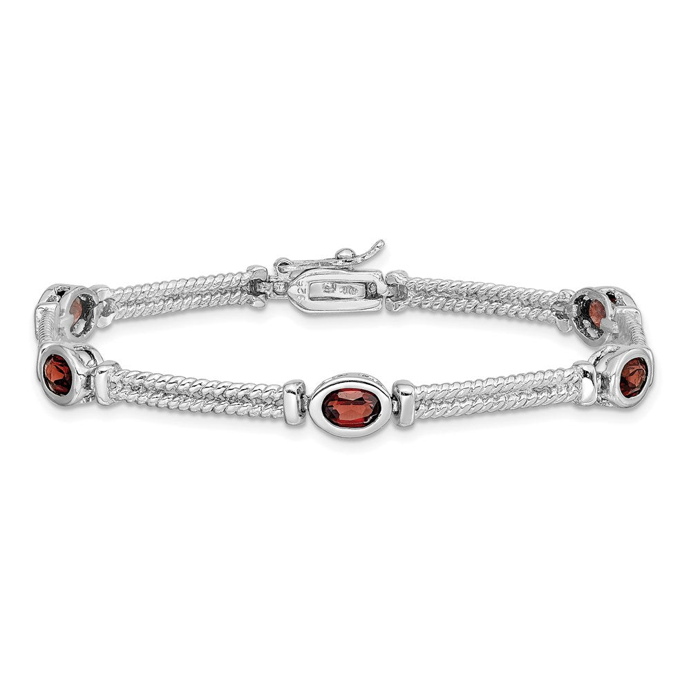 8.5 Inch Sterling Silver Rhodium Plated Garnet Bracelet