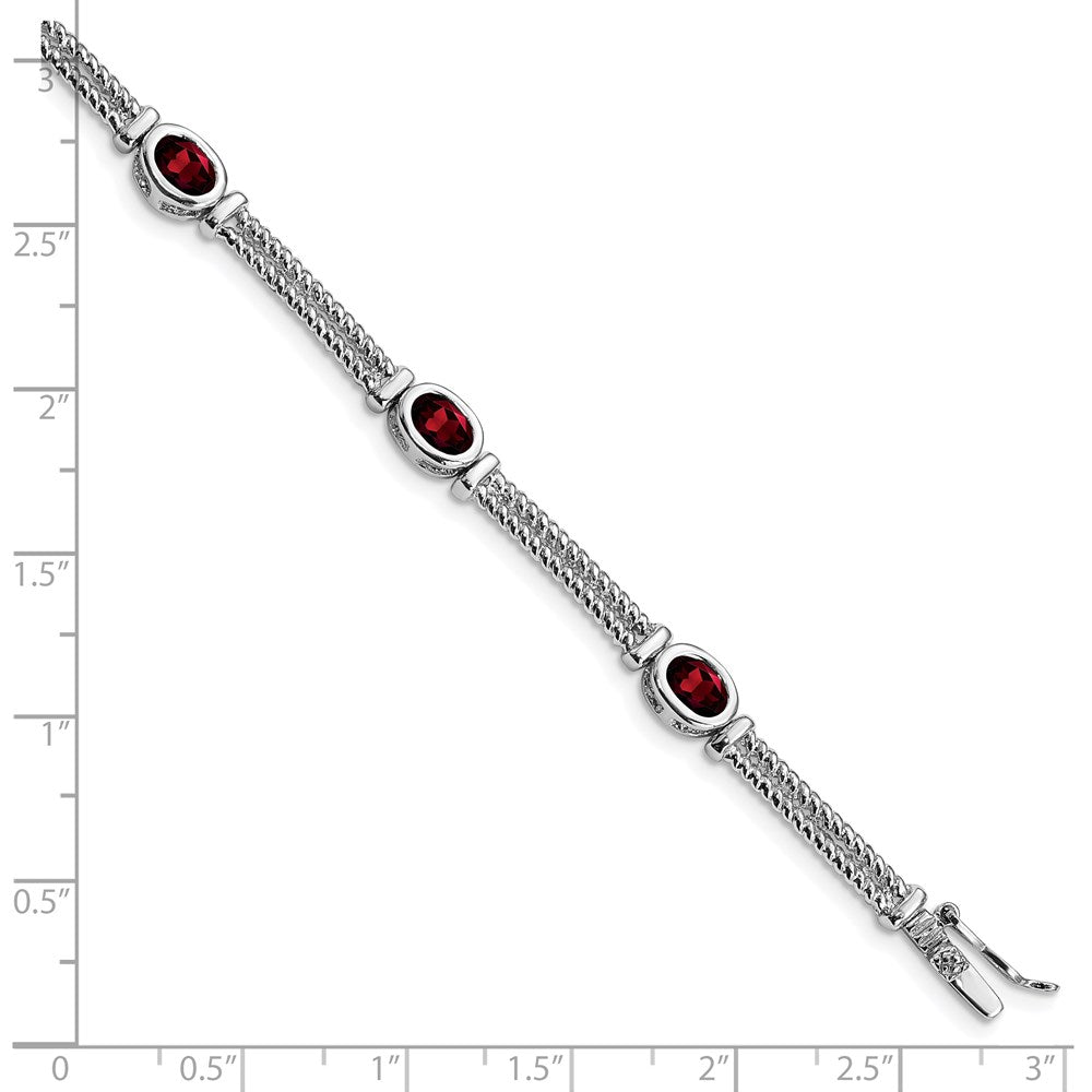 8.5 Inch Sterling Silver Rhodium Plated Garnet Bracelet