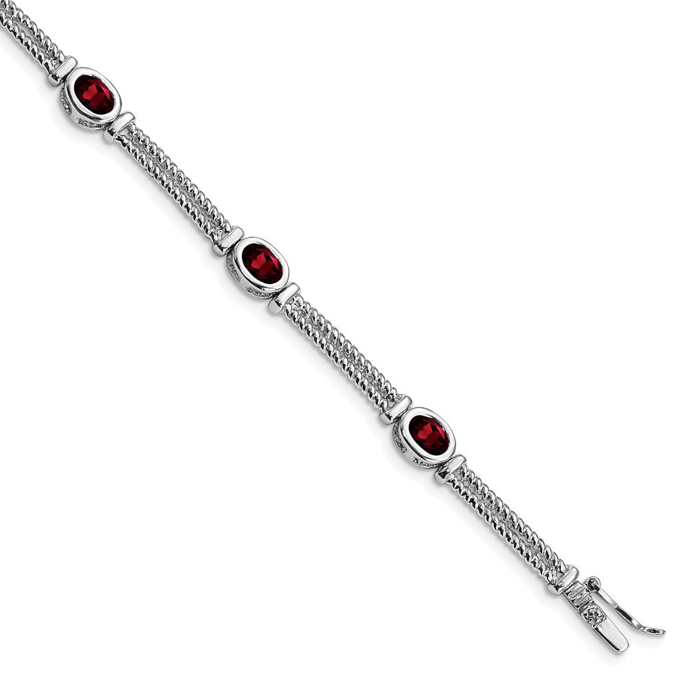 8.5 Inch Sterling Silver Rhodium Plated Garnet Bracelet