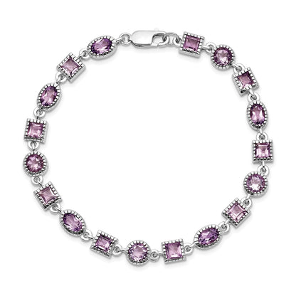 7 Inch Sterling Silver Rhodium-Plated Amethyst Bracelet