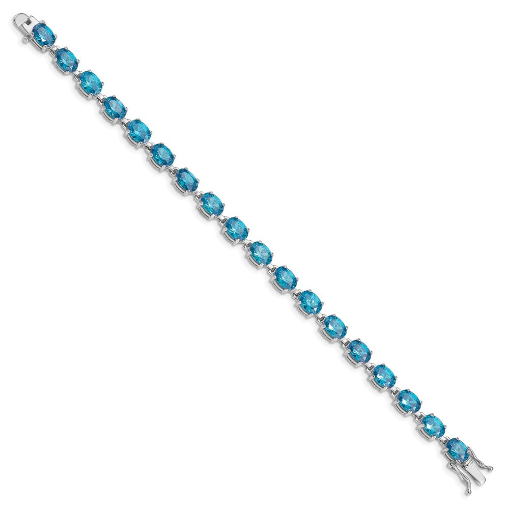 7 Inch Sterling Silver Rhodium-Plated Blue Topaz 6.5In Bracelet