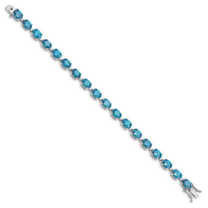 7 Inch Sterling Silver Rhodium-Plated Blue Topaz 6.5In Bracelet
