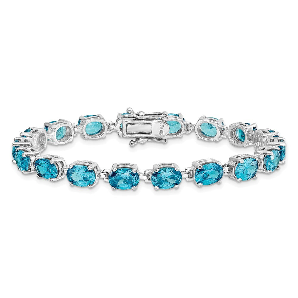 7 Inch Sterling Silver Rhodium-Plated Blue Topaz 6.5In Bracelet