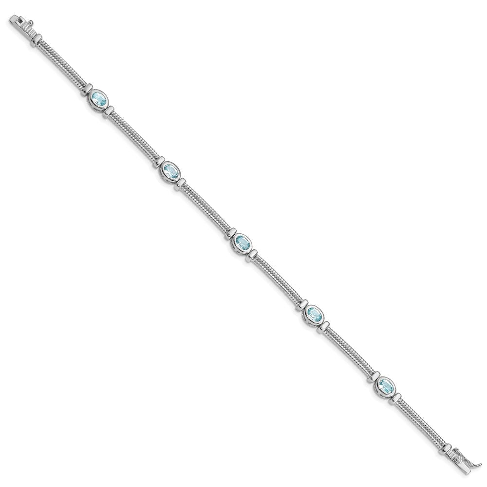 7 Inch Sterling Silver Rhodium-Plated Blue Topaz Bracelet