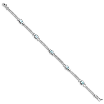 7 Inch Sterling Silver Rhodium-Plated Blue Topaz Bracelet