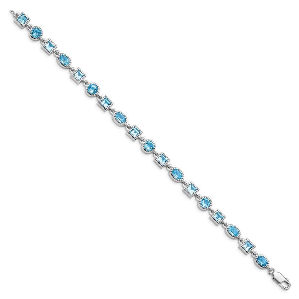 7 Inch Sterling Silver Rhodium-Plated Blue Topaz Bracelet