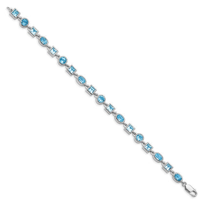 7 Inch Sterling Silver Rhodium-Plated Blue Topaz Bracelet