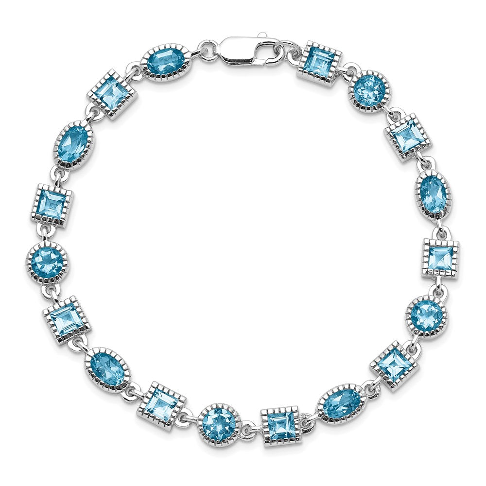 7 Inch Sterling Silver Rhodium-Plated Blue Topaz Bracelet