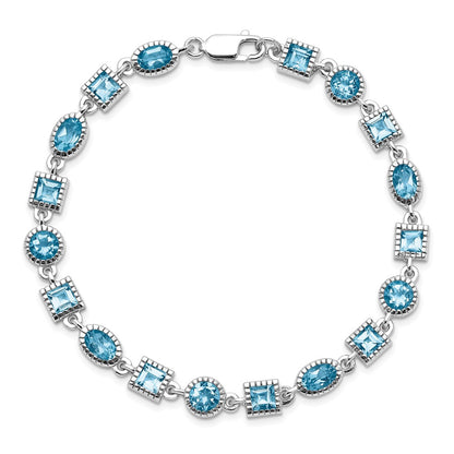 7 Inch Sterling Silver Rhodium-Plated Blue Topaz Bracelet