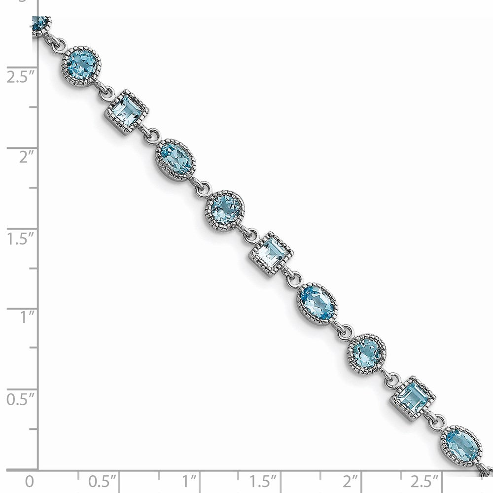 7 Inch Sterling Silver Rhodium-Plated Blue Topaz Bracelet