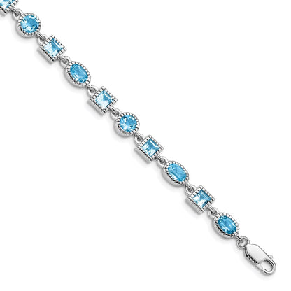 7 Inch Sterling Silver Rhodium-Plated Blue Topaz Bracelet