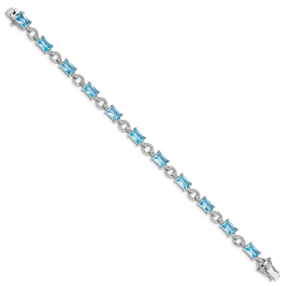 7.25 Inch Sterling Silver Rhodium-Plated Blue And Clear Cz Bracelet