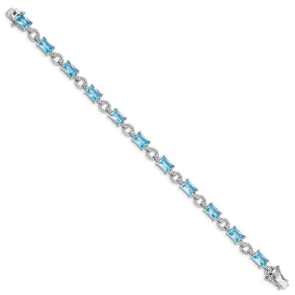 7.25 Inch Sterling Silver Rhodium-Plated Blue And Clear Cz Bracelet