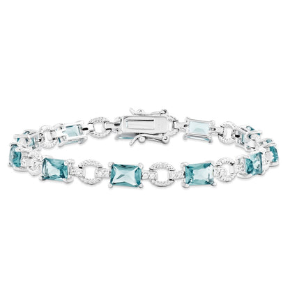 7.25 Inch Sterling Silver Rhodium-Plated Blue And Clear Cz Bracelet