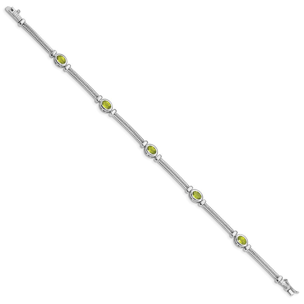 8 Inch Sterling Silver Rhodium-Plated Peridot Bracelet