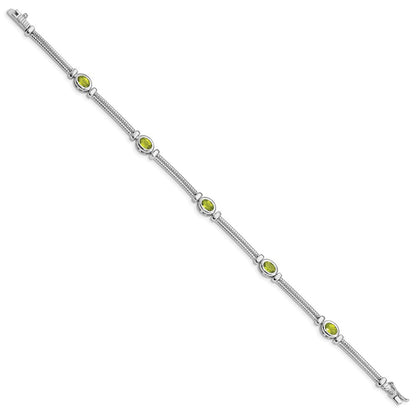 8 Inch Sterling Silver Rhodium-Plated Peridot Bracelet