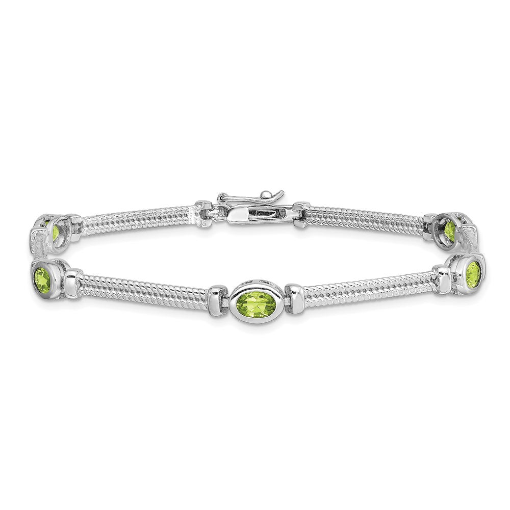 8 Inch Sterling Silver Rhodium-Plated Peridot Bracelet