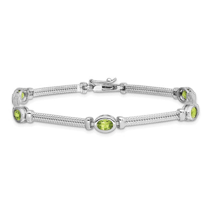 8 Inch Sterling Silver Rhodium-Plated Peridot Bracelet